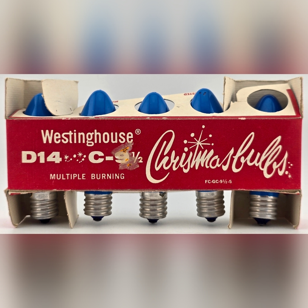 Vintage NOS 1960s Blue Westinghouse D14 C-9½ Christmas Bulbs Original Box